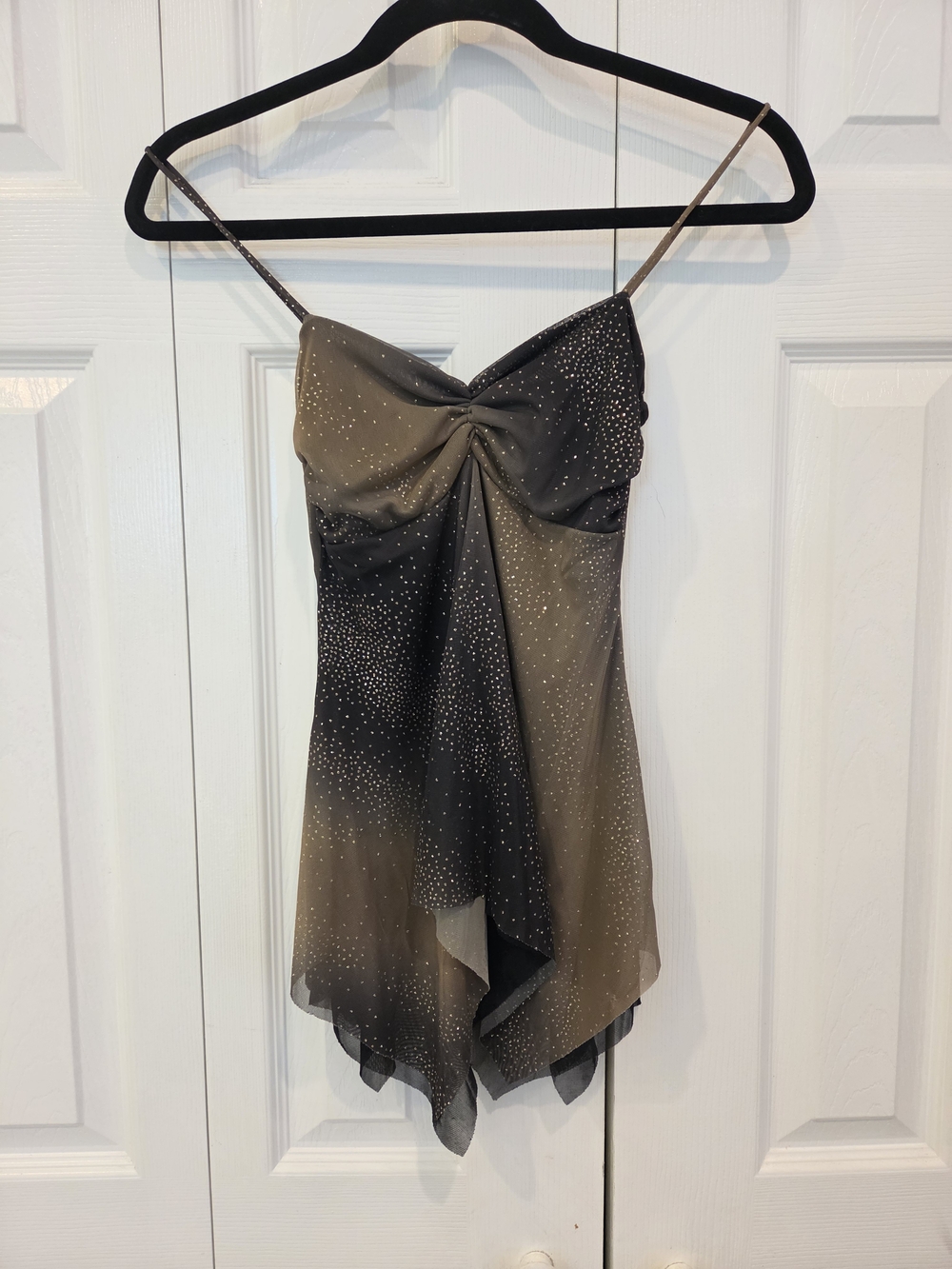 Vintage Y2k Ombre Taupe-to-Black Sparkle Asymmetrical Top